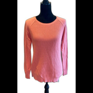 JCP Sweater size Large Orange Distressed Henley Front Knit Sleeves Wool Blend